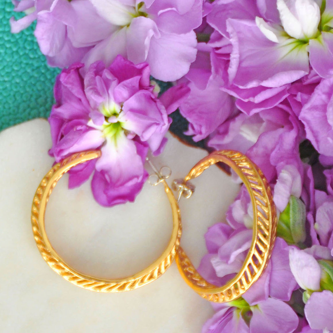 Chevron Leaf Hoop Earrings - 24K Gold Plated