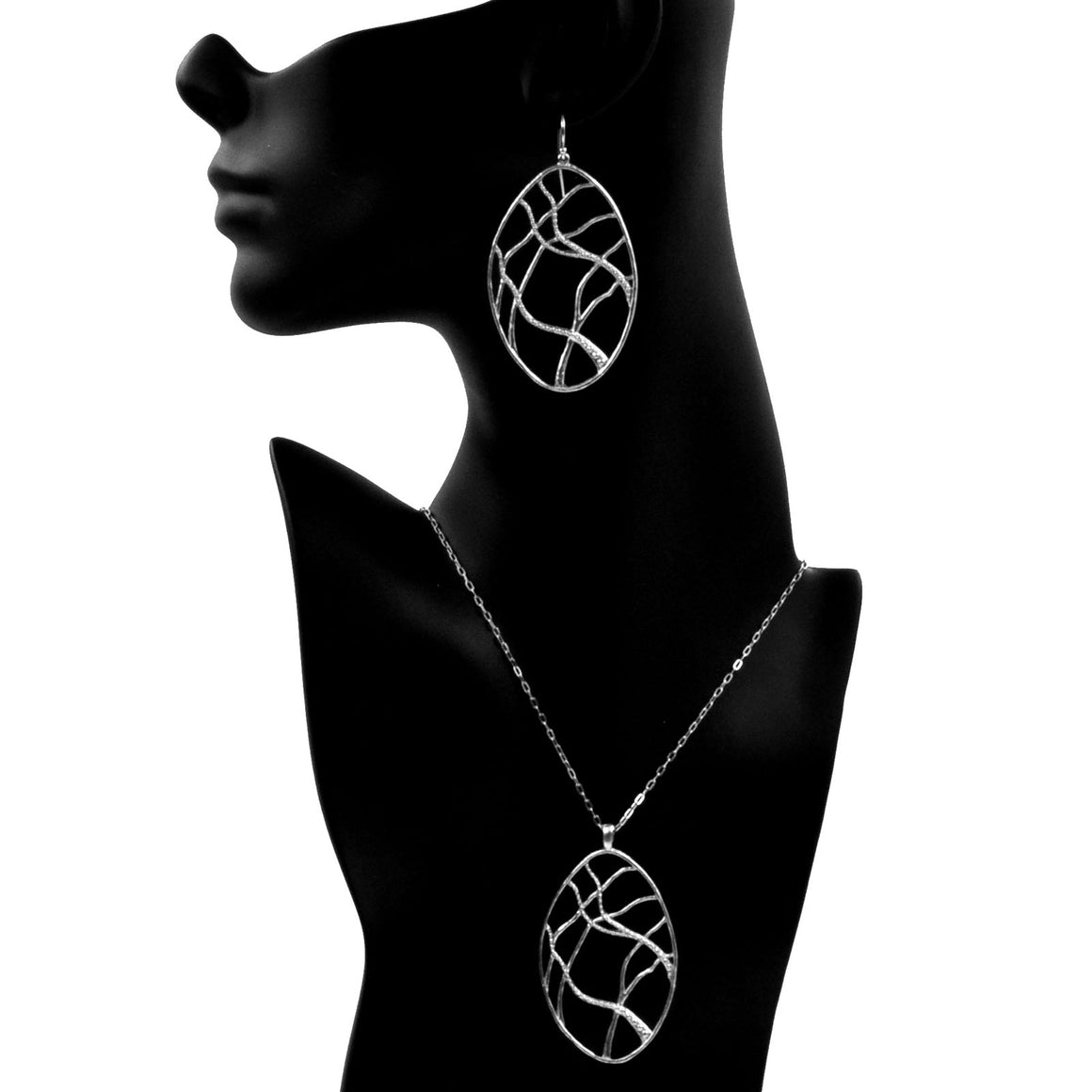 Intricate Branches Oval Necklace - Platinum Silver