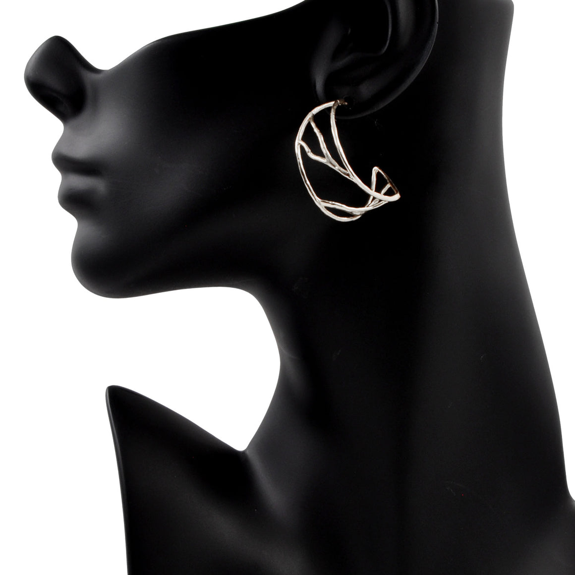 Intricate Branches Hoop Earrings - Platinum Silver