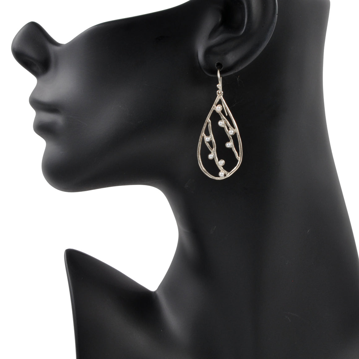 Intricate Branches Pearl Earrings - Platinum Silver