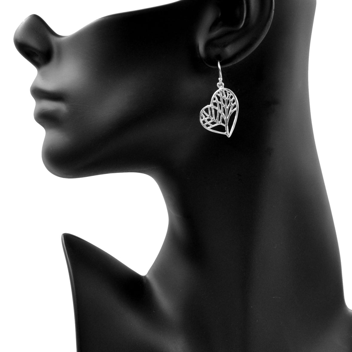 Tree of Life Heart Earrings - Platinum Silver