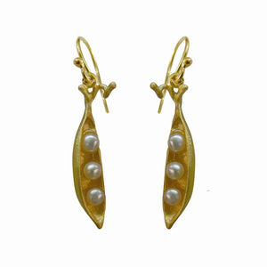 Peapod Earrings (3 Pearls) - 24K Gold Plated