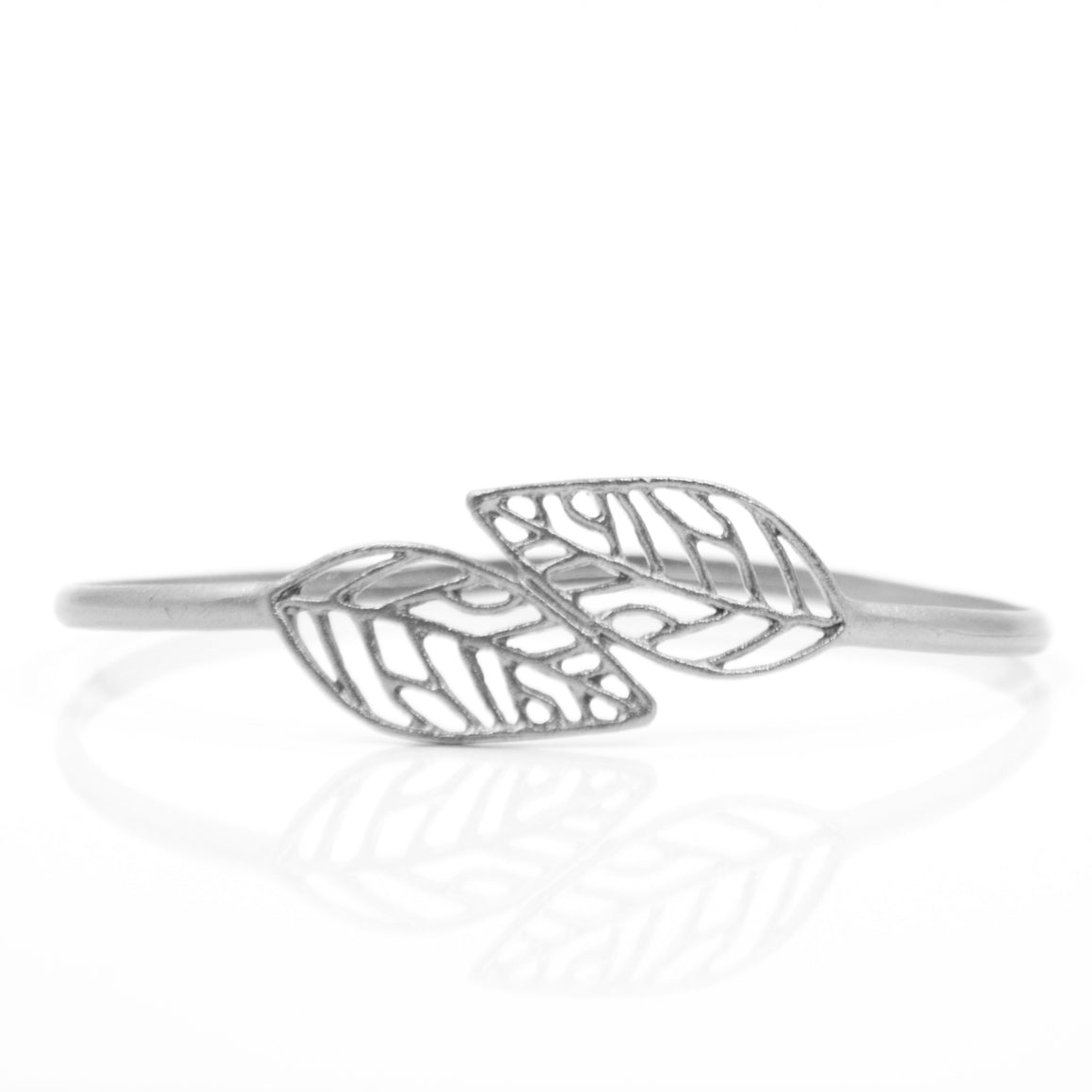 Birch Leaf Bangle Bracelet - Platinum Silver