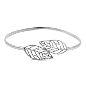 Birch Leaf Bangle Bracelet - Platinum Silver