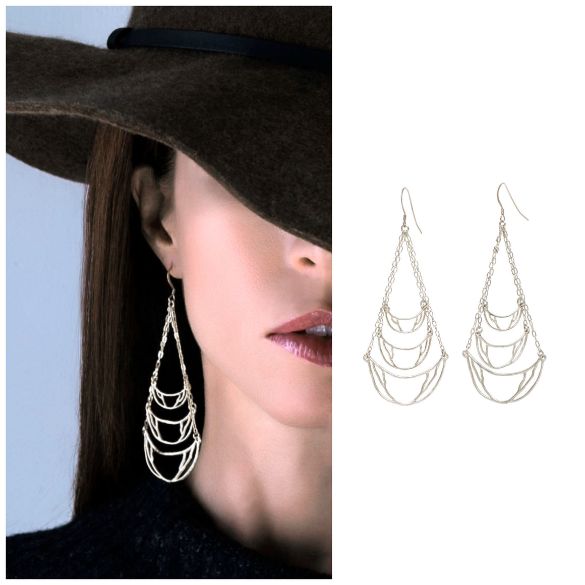 Crescent Chandelier Earrings - Platinum Silver