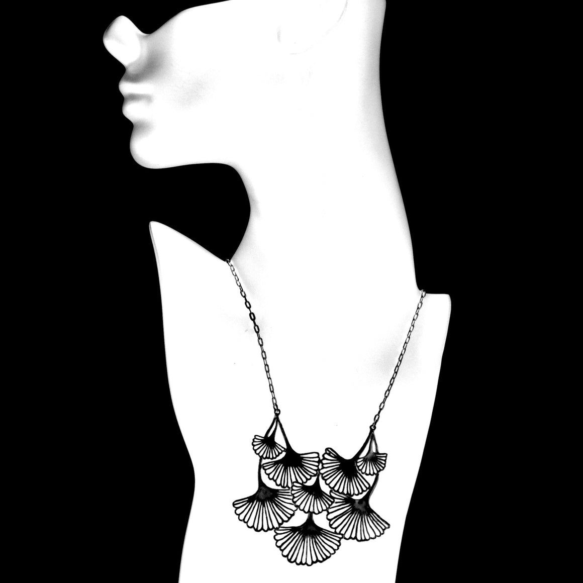 Ginkgo Cascading Leaf Collar Necklace - Gunmetal