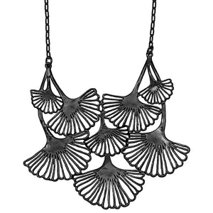 Ginkgo Cascading Leaf Collar Necklace - Gunmetal