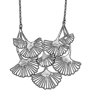 Ginkgo Cascading Leaf Collar Necklace - Platinum Silver