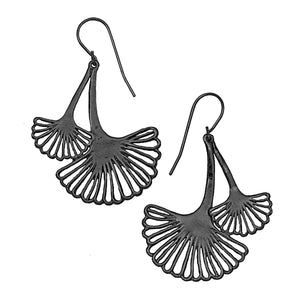 Ginkgo Cascading Leaf Earrings - Gunmetal