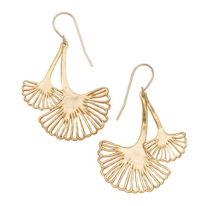 Ginkgo Cascading Leaf Earrings - 24K Gold Plated