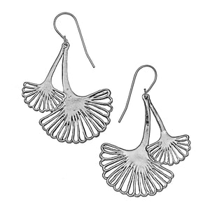 Ginkgo Cascading Leaf Earrings - Platinum Silver