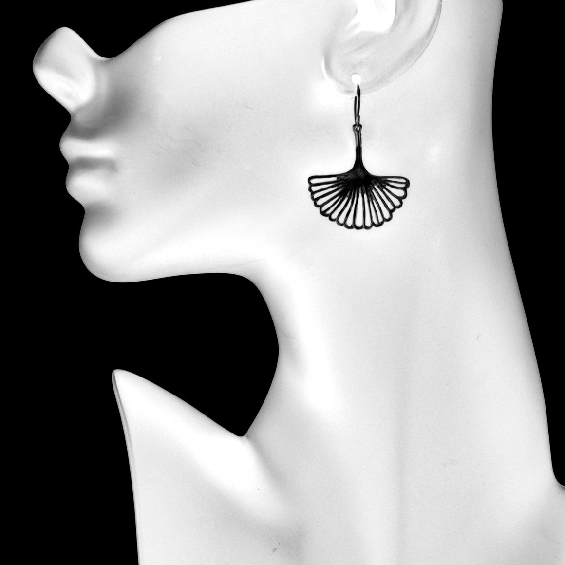 Ginkgo Leaf Earrings (Medium) - Gunmetal