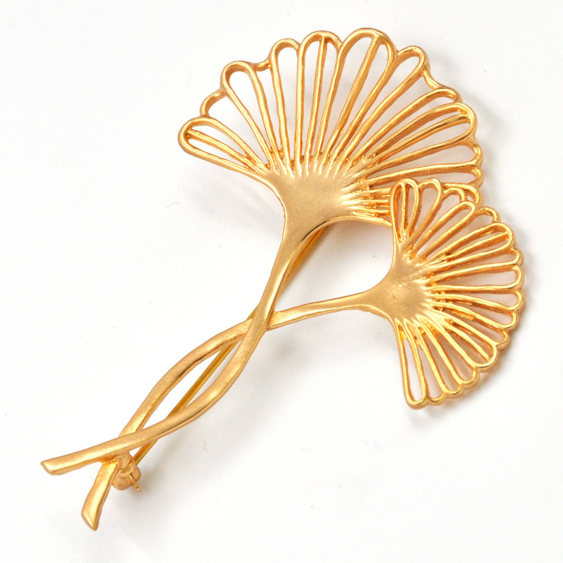 Ginkgo Two-Leaf Pin - 24K Gold Plated