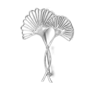 Ginkgo Two-Leaf Pin - Platinum Silver