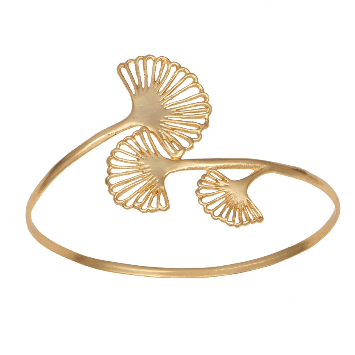 Ginkgo Triple Leaf Bangle Bracelet - 24K Gold Plated