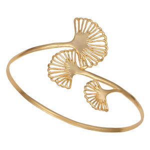 Ginkgo Triple Leaf Bangle Bracelet - 24K Gold Plated