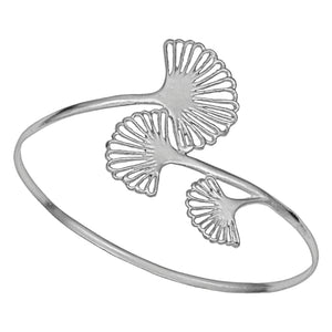 Ginkgo Triple Leaf Bangle Bracelet - Platinum Silver