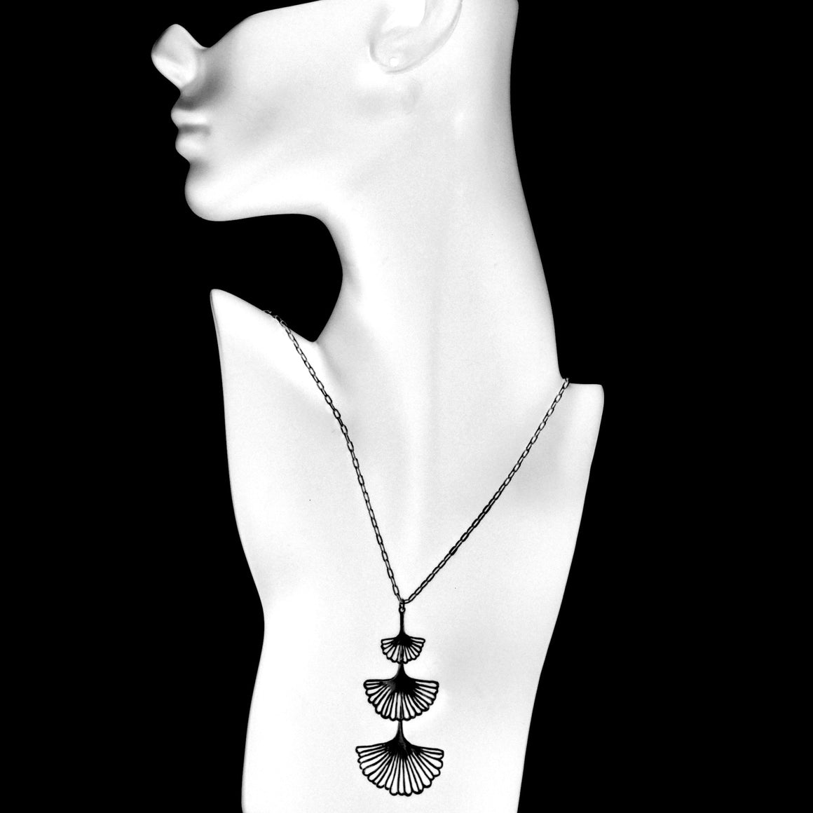 Ginkgo Triple Tier Pendant - Gunmetal