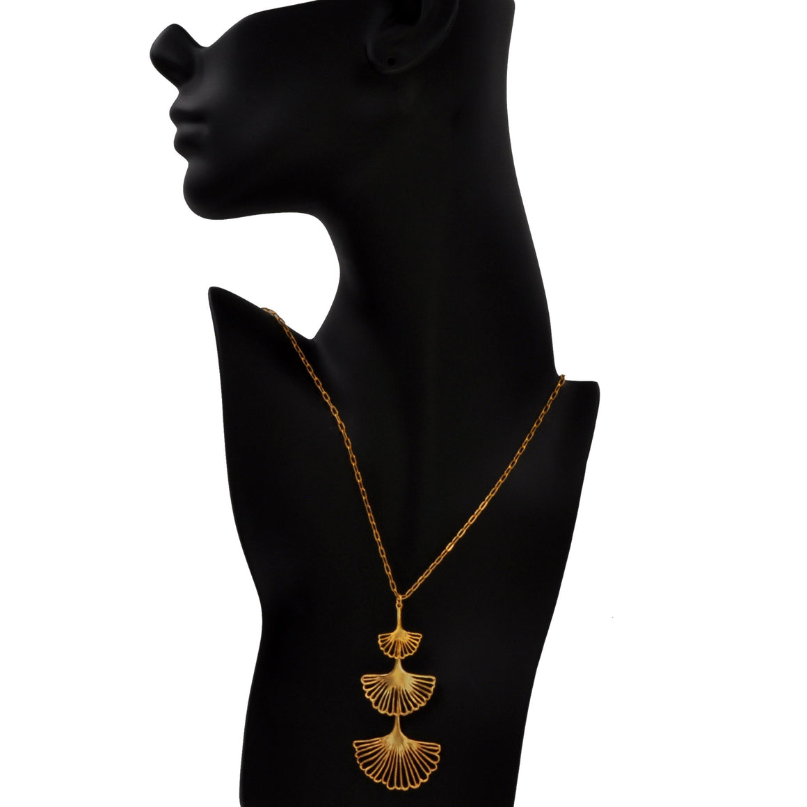 Ginkgo Triple Tier Pendant - 24K Gold Plated