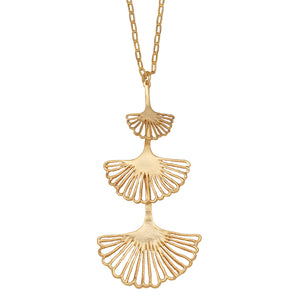 Ginkgo Triple Tier Pendant - 24K Gold Plated