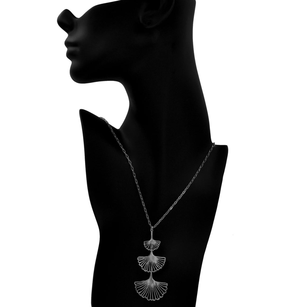 Ginkgo Triple Tier Pendant - Platinum Silver