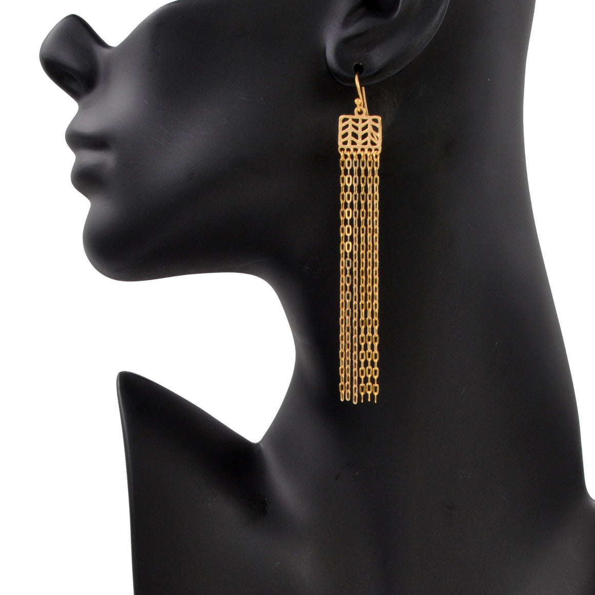 Glamorous Fringe Chevron Leaf Earrings - 24K Gold Plated