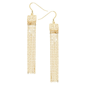 Glamorous Fringe Chevron Leaf Earrings - 24K Gold Plated