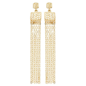 Glamorous Fringe Chevron Leaf Earrings (Post) - 24K Gold Plated