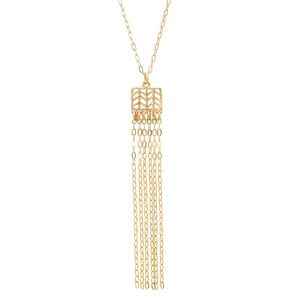 Glamorous Fringe Chevron Leaf Necklace - 24K Gold Plated