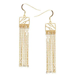 Glamorous Fringe Square Branch Earrings - 24K Gold Plated