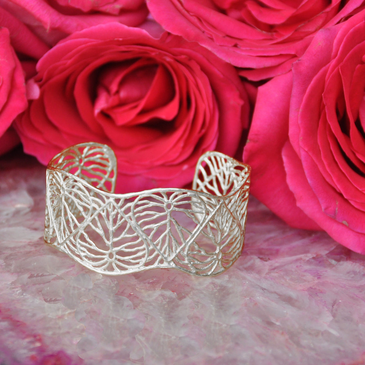 Heart Leaf Cuff - Platinum Silver