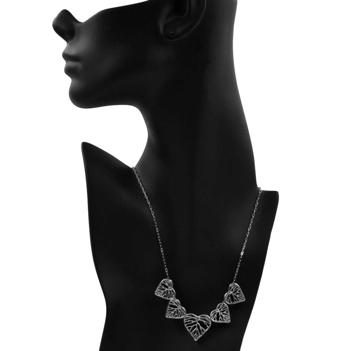 Heart Leaf Dimensional Necklace (Five Hearts) - Platinum Silver