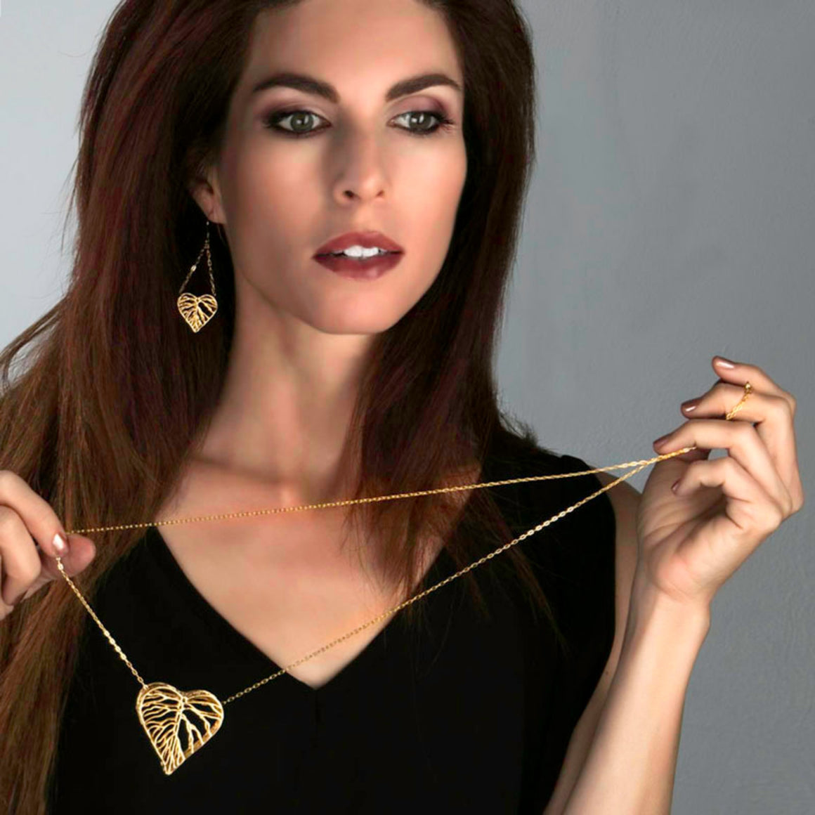 Heart Leaf Dimensional Necklace (Large) - 24K Gold Plated