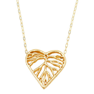 Heart Leaf Dimensional Necklace (Small) - 24K Gold Plated