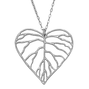 Heart Leaf Pendant - Platinum Silver