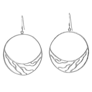 Intricate Branches Crescent Hoop Earrings - Platinum Silver