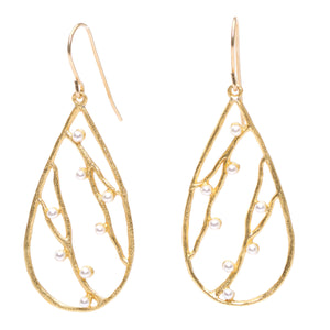 Intricate Branches Pearl Earrings - 24K Gold Plated