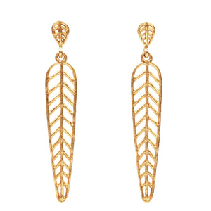 Chevron Leaf Arrow Earrings (Post) - 24K Gold Plated