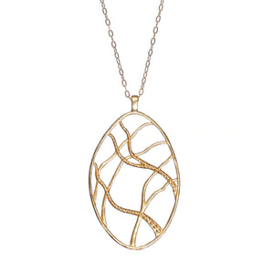 Intricate Branches Oval Necklace - 24K Gold Plated