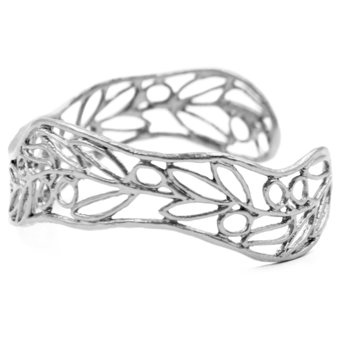 Olive Branch Cuff Bracelet - Platinum Silver