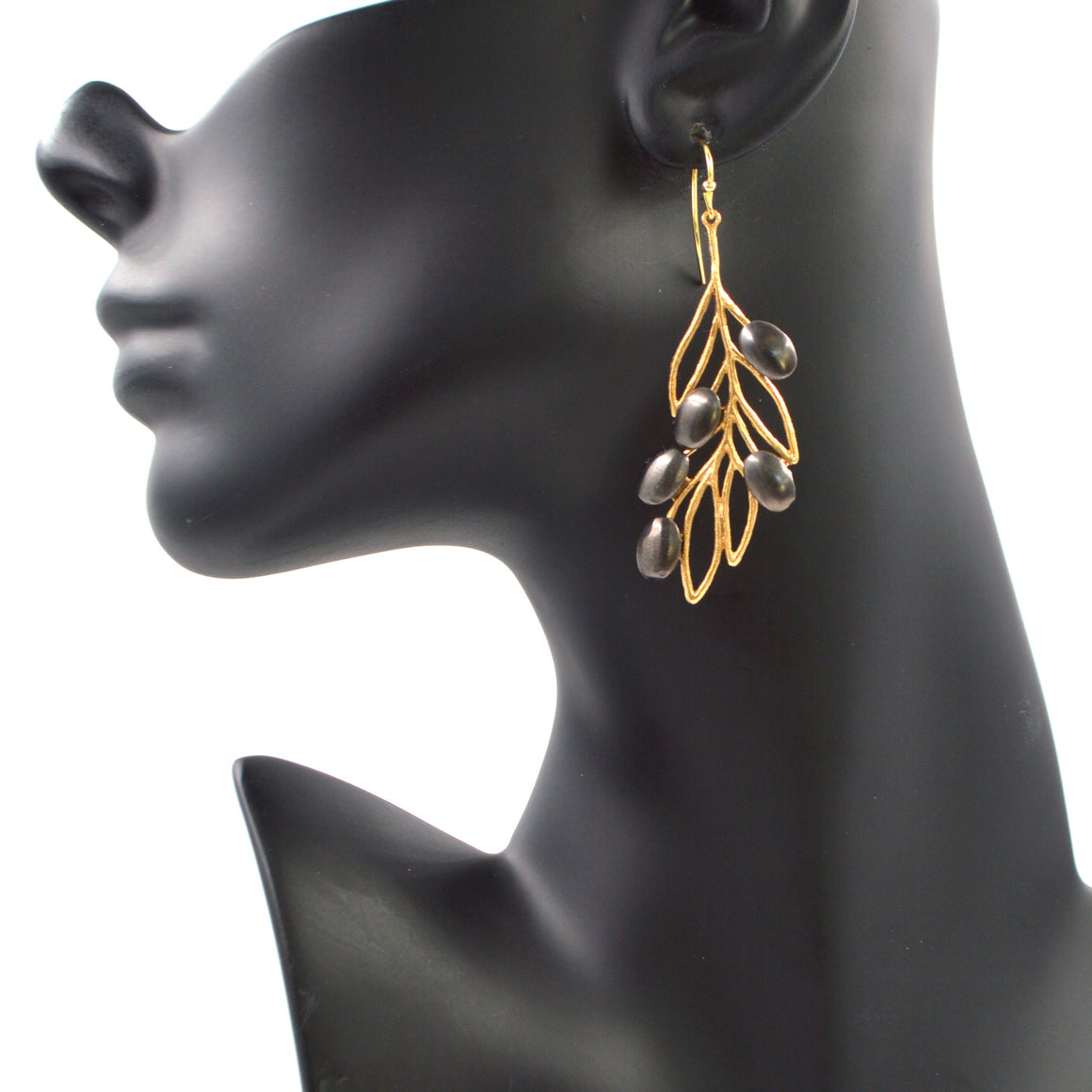 Olive Branch Olives and Leaves Earrings - 24K Gold Plated