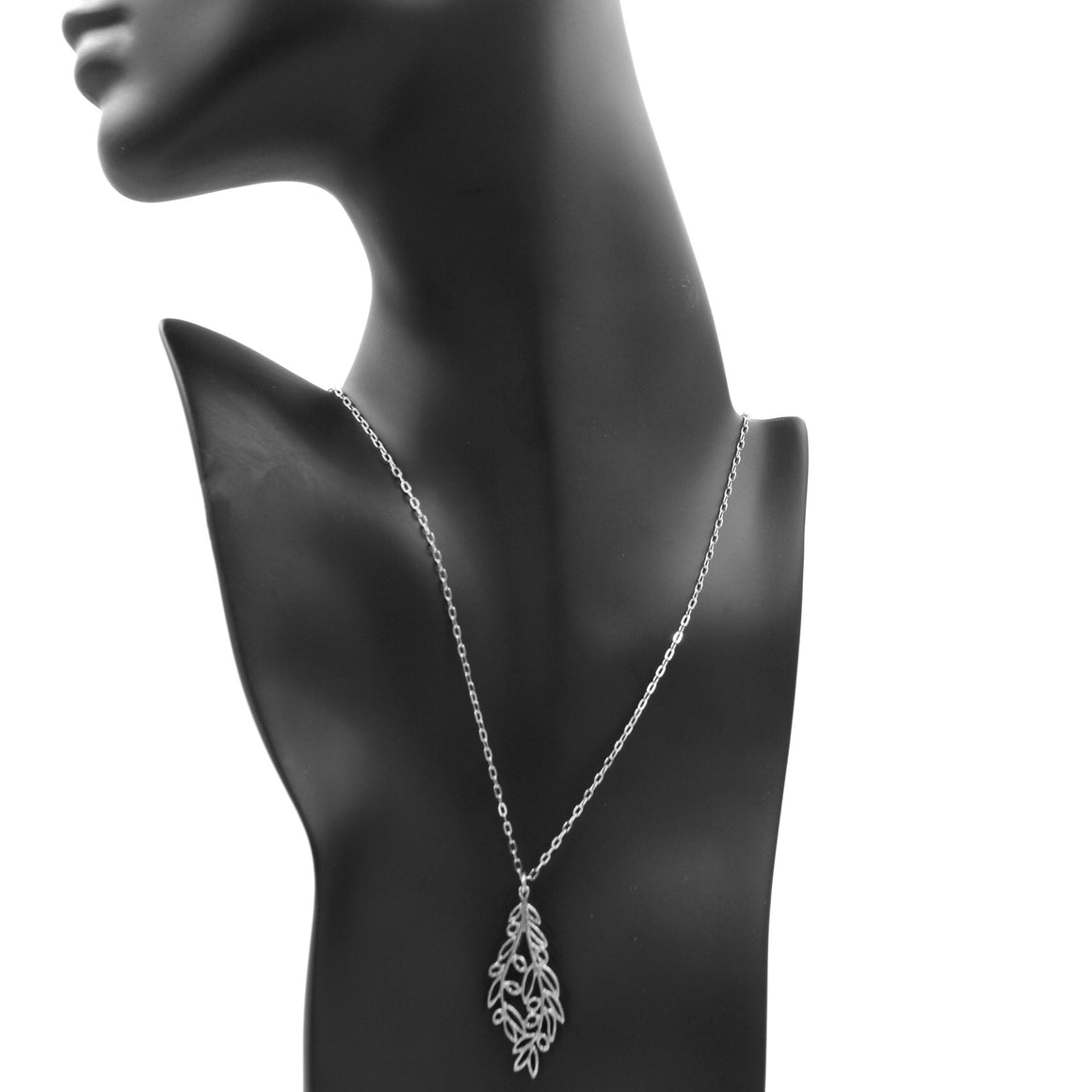 Olive Branch Pendant Necklace - Platinum Silver