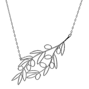 Olive Branch Slanted Collar Necklace - Platinum Silver