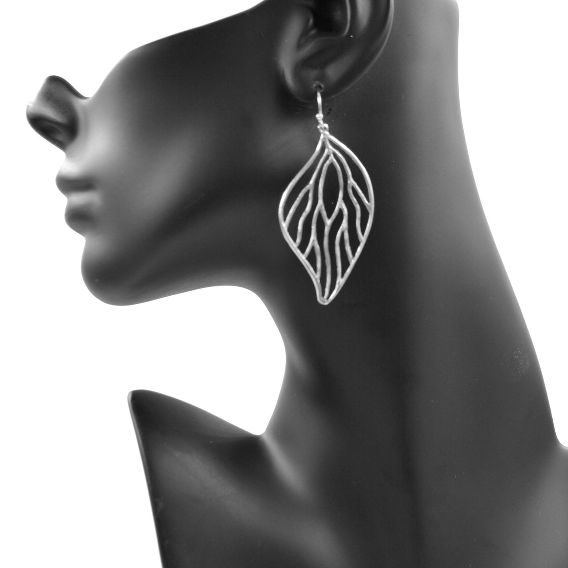 Open Leaf Earrings (Large) - Platinum Silver