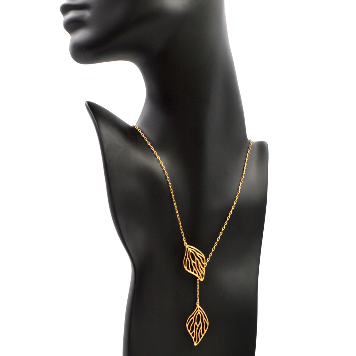 Open Leaf Lariat Y Necklace - 24K Gold Plated