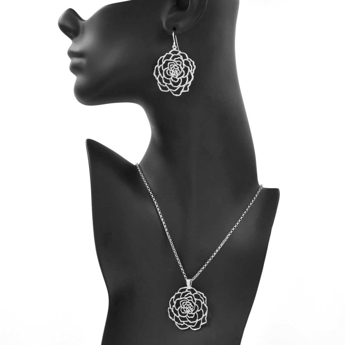 Rose Pendant Necklace - Platinum Silver