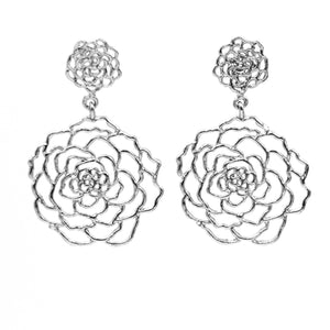 Rose Post Earrings (Large) - Platinum Silver