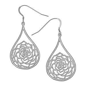 Rose Teardrop Earrings - Platinum Silver